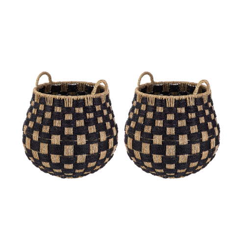 Better Homes & Gardens Large Round Checkered Seagrass Storage Basket with Handles, 2 Pack