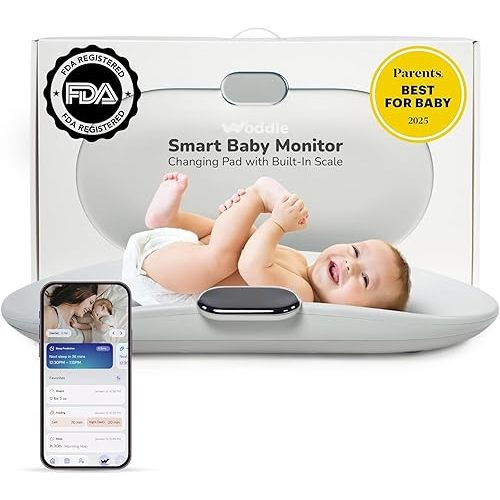 Woddle Multifunctional Smart Baby Changing Pad with Medical Grade Scale for Critical Weight Monitoring + AI App, Noise Machine, Warmer, Night Light, Touchscreen Tracker, All-in-One
