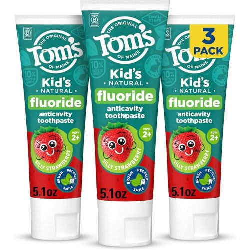 Tom's of Maine Natural Kids Fluoride Toothpaste, Strawberry, 3 Pack, 5.1 oz