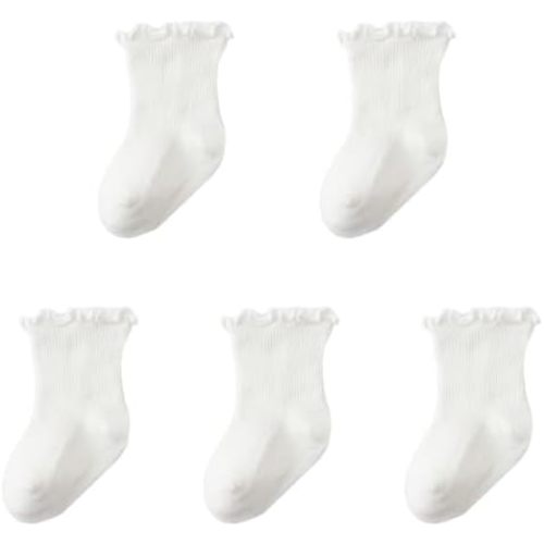 Meeshine Infant Baby Girls Boys Ruffle Socks Kids Frilly Turn Cuff Cotton Mesh Dress Ankle Socks for Toddler 0-5T