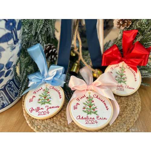 Embroidered Baby's First Christmas Ornament: Personalized Keepsake Gift