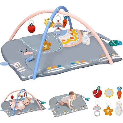 BEINGMATE Care Baby Play Gym Tummy Time Mat, Oversize Elephant Activity Mat with 6 Detachable Toys, Promote Motor Skills & Sensory Development Mat, Newborn Infant Baby Essentials Gift