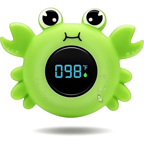 b&h Baby Bath Thermometer with LED Display, Newborn Water Temp Thermometer, Safety Water Sensor for Infants, Color-Coded Alerts, Tub Temperature Monitor, Cute Floating Bath Toy, Crab (Green)