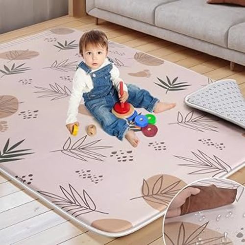 74x50 Playpen Mat Foam Thick, 1 inch Thicker & Waterproof Baby Play Mat for Kids Toddlers Infants Floor Crawling, 1" Cushioning Padded Large Playmat for Indoor Outdoor, Gift for Boys Girls, Boho