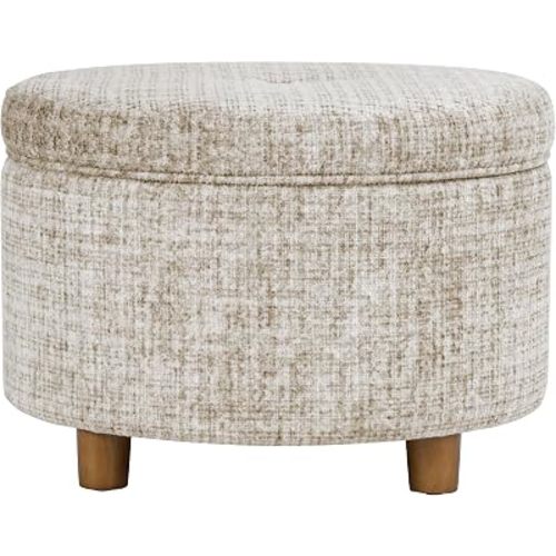 HomePop 24" Large Round Storage Ottoman - Cream Textural Woven