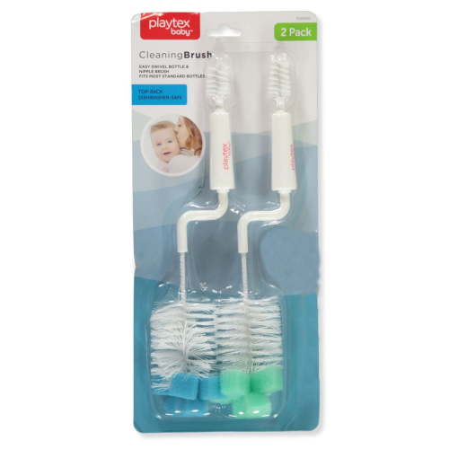 Playtex Baby Newborn Nipple Bottle Washing Brushes, 2-Pack - Blue/Green, One Size