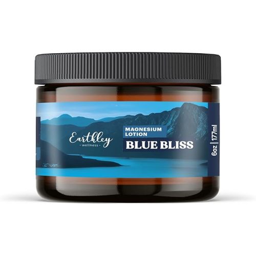 Earthley Wellness, Magnesium Lotion, Parent's Picks Award-Winner, Apricot, Shea Butter, Mango Butter, Lavender, Blue Tansy and Sandalwood Scent (6oz, Seasonal Blue Bliss)