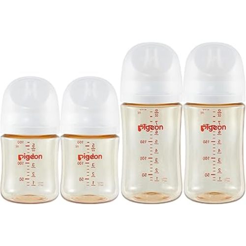 Pigeon PPSU Nursing Baby Bottle Wide Neck(Pack of 4), Streamlined Body, Natural Feel, Easy to Clean, Heat-Resistant, 5.4Oz and 8.1 Oz