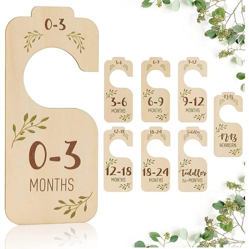 Lot de 8 séparateurs de placard pour bébé – Lot de 8 beaux cintres en bois double face pour vêtements de bébé
