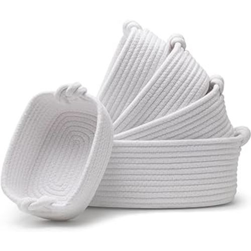 5-Piece Woven Baskets for Organizing Storage ，Cotton Rope bathroom organizers for Shelf,Small Basket for Baby Toy,Gift Empty,Cat Dog Toy,Nursery Bathroom Organization Bins (White)
