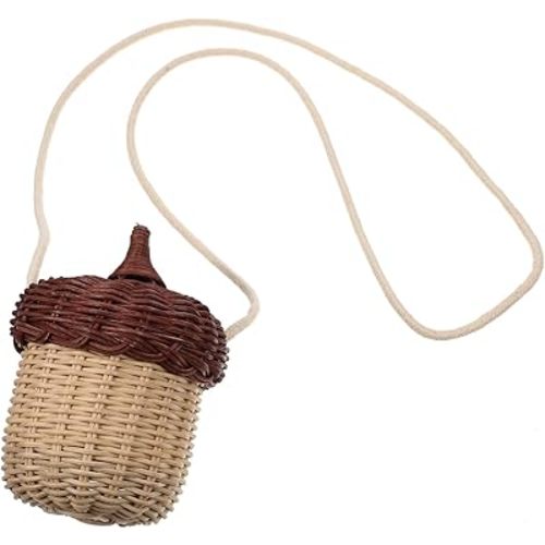 Acorn Bag, Mini Woven Basket Purse with Crossbody Strap