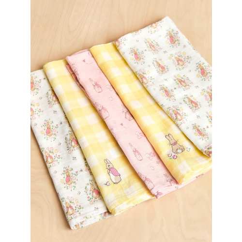 JoJo Maman Bébé Floral 5-Pack Flopsy Bunny Embroidered Muslins