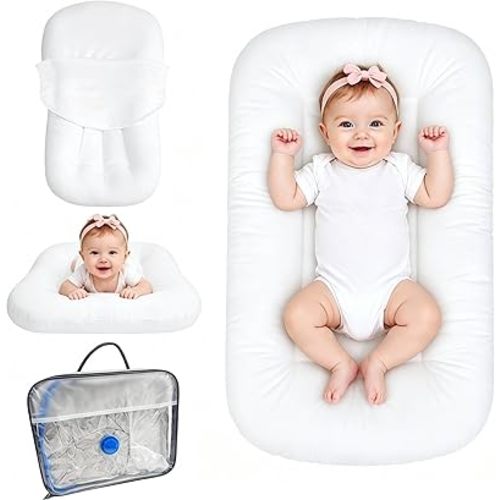 Baby Lounger for Newborn 0-24 Months, Bionic Design Infant Floor Seats & Loungers for Home and Travel, Soft Organic Cotton Baby Lounger, Newborn Babies Shower Gifts (Pink)