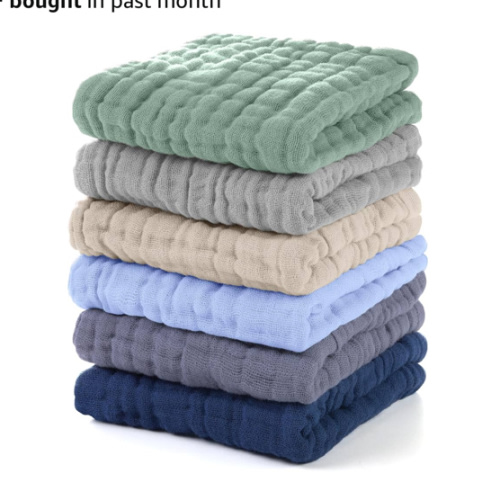 Muslin Baby Washcloths 6 Pack, 100% Cotton Wash Cloths for Babies, Large 12''X12'' Burp Cloths Absorbent and Soft for Newborn Infants Kids Boys Girls - Multicolor