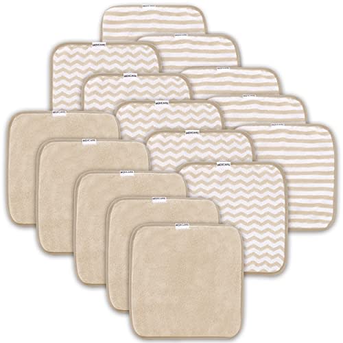 MOIICARE 15 Pack Baby Washcloths - Super Soft Absorbent Wash Cloths for Boy and Girl, Newborn Essentials Baby Clothes, Gentle on Sensitive Skin for Face and Body, 10" by 10", Brown