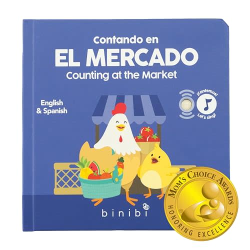 Binibi Spanish Musical Book - Counting at The Market | Bilingual Children's Book for Babies & Toddlers 1-3 | Libro en Espanol para Bebes