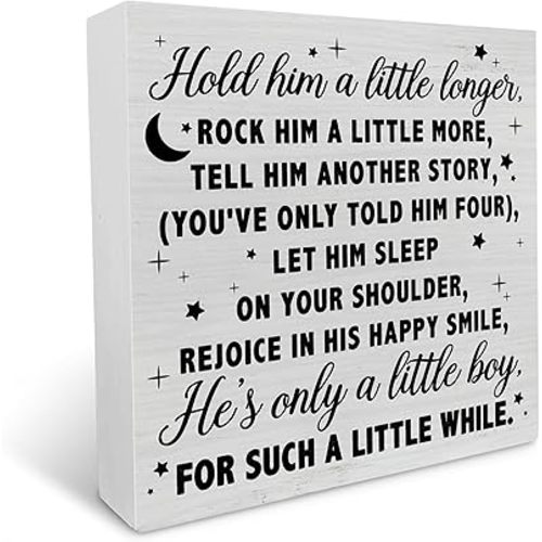 Nursery Decorative Wooden Box Sign Hold Him A Little Longer Quote Wooden Box Sign Desk Decorfarmhouse Home Nursery Shelf Or Wall Displayes 7X7 Inches