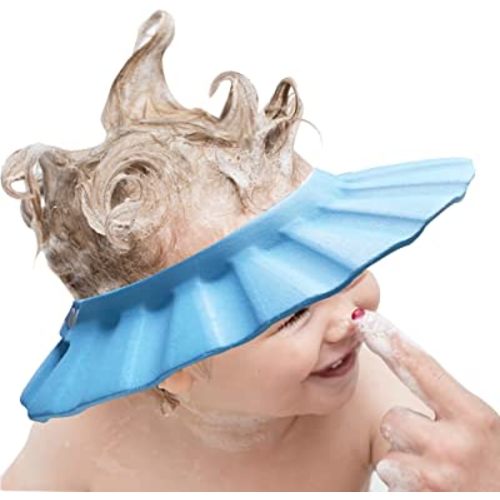 Soft Adjustable Baby Shower Cap - Head Visor for Washing Hair, Bathing Protection - Bath Cap for Toddler, Kids, Children (Blue)