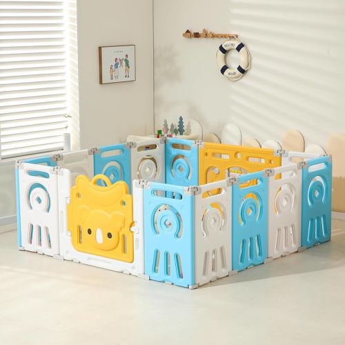 Extra Large Foldable Play Pen for Babies and Toddlers - Astronauts Design, Portable Baby Fence, Blue
