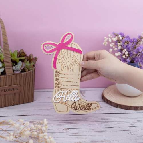 Cowgirl Baby Born Announcement Photo, Western Baby Girl Name Sign, Wooden Hello World Sign, Birth Stat Sign, Wooden Birth Announcement Sign