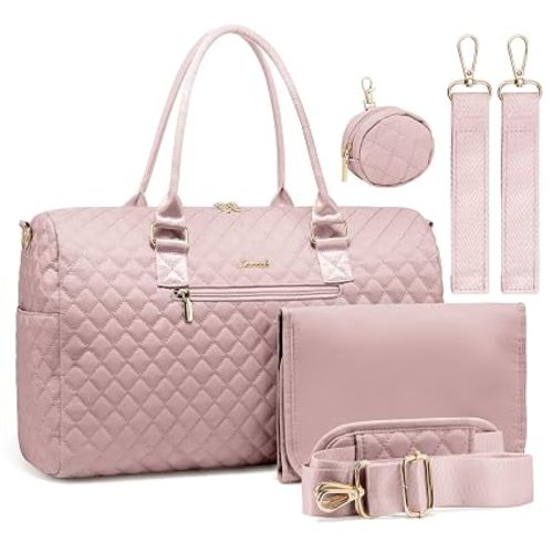 LOVEVOOK Diaper Bag Tote with Pacifier Case and Changing Pad, Large Capacity Mommy Bag for Hospital and Weekender Travel, Functional Baby Bag Newborn Baby Essential, Pink