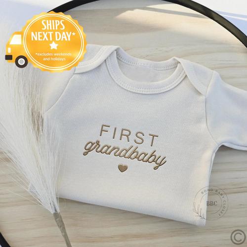 Embroidered First Grandbaby Onesies® Brand, Baby Pregnancy Announcement  Onesies® Neutral Bodysuit, Hi Grandma, Grandparents 441