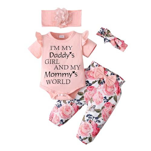 SUNNY PIGGY Newborn Infant Baby Girl Clothes Outfits Ruffle Romper Floral 4Pcs Pants Sets Toddler Girls Clothing Set