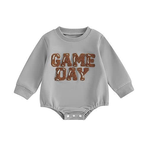 SAYOO Newborn Baby Boy Girl Football Outfit Game Day Sweatshirt Romper Long Sleeve Pullover Bodysuit Fall Winter Clothes