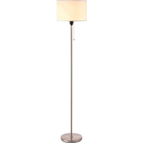 O’Bright Ted - Drum Shade Standing Lamp, Pull Chain Switch, E26 Socket, Modern Minimalist Design, Simple Floor Lamp for Living Room, Bedroom, Office, Brushed Nickel
