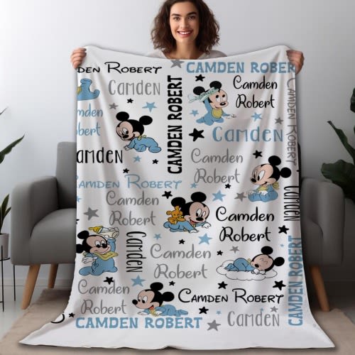 Custom Disney Baby Mouse Fleece Blanket, Customized Mikey Blanket, Personalized Disneyland Mouse Magic Kingdom, Birthday, Christmas Gifts