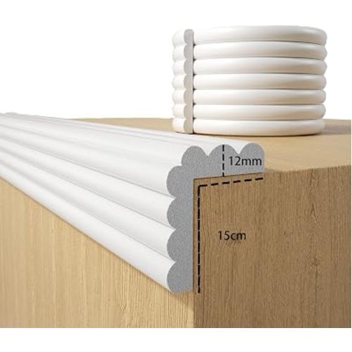 Baby Proofing Wall Corner Protector,Edge Guard Corner Protector,6.56ft Thinken Soft Corner Protectors Pre-Taped Soft Rubber Foam Edge Cushion for Furniture (White, 6.56Ft x 5.9" W x 0.47" Th)