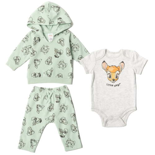 Disney Classics Bambi Marie Thumper Newborn Baby Boy or Girl Fleece Pullover Hoodie Bodysuit and Pants 3 Piece Outfit Set Newborn to Infant