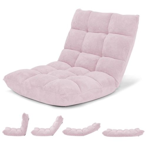 Costway Adjustable 14-Position Floor Chair Folding Lazy Gaming Sofa Chair Cushioned New Light Pink