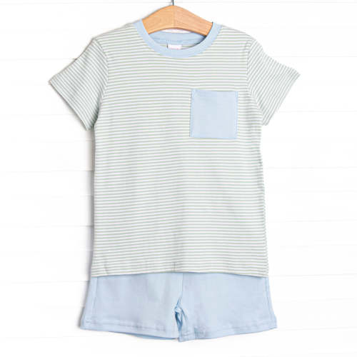 Coleman Pima Short Set, Blue and Sage Stripe – Stitchy Fish