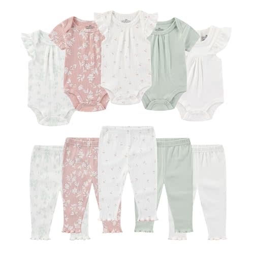 Ruliby Baby Bodysuit and Pant Set Summer Ribbed Mix Match Infant Boy Girl Clothes Outfits