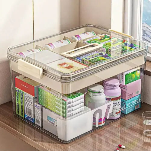 Clear Medicine Storage Box with Handle, Clear Plastic Boxes, Large Capacity Plastic Pills Box, Household Portable Sundries Storage Box, Dustproof Storage Box, Durable Storage Organizer, Plastic Multifunctional Storage Bin, High Capacity Storage - TikTok S