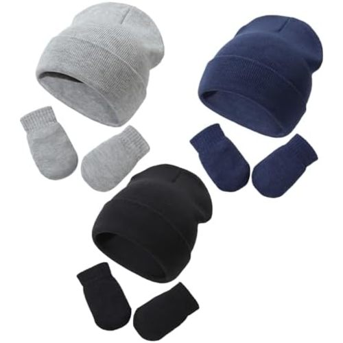 Baby Beanie Hat Gloves Set, Kids Winter Warm Knit Hat with glvoes,Toddler Soft Beanie for Little Boys Little Girls Children