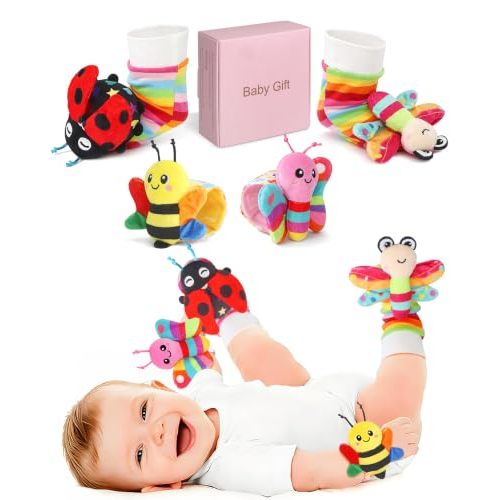 Bloobloomax Wrist Rattle Socks, Baby Halloween & X-max Toys for 0-12 Months | Infant basket & stocking stuffers, cotton early development sensory toy, shower gift newborn essentials, boys & girls