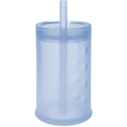 Olababy Clear View Silicone Training Cup with Straw Lid | Toddler Sippy Trainer 12mo+ | Unbreakable Water Drinking Cups for Kids 2yr+ | Baby Led Weaning & Feeding Supplies (Blueberry, 9 oz)