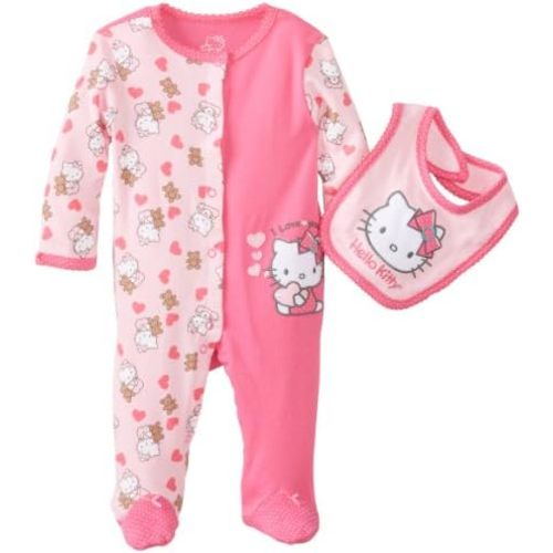 Hello Kitty Baby-Girls Newborn Coverall Footed and Bib