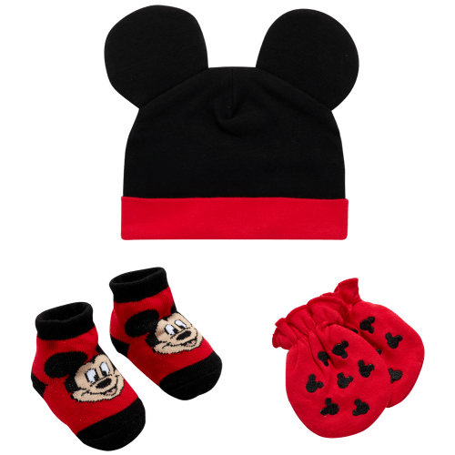 Disney Newborn Baby Boys’ Take Me Home Layette Gift Set: 3D Ear Hat, Socks and Mitten: Mickey Mouse, Winnie The Pooh