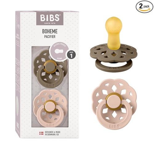 Pacifiers - Boheme Collection | BPA-Free Baby Pacifier | Made in Denmark | Set of 2 Dark Oak/Blush Color Premium Soothers | Size 0-6 Months