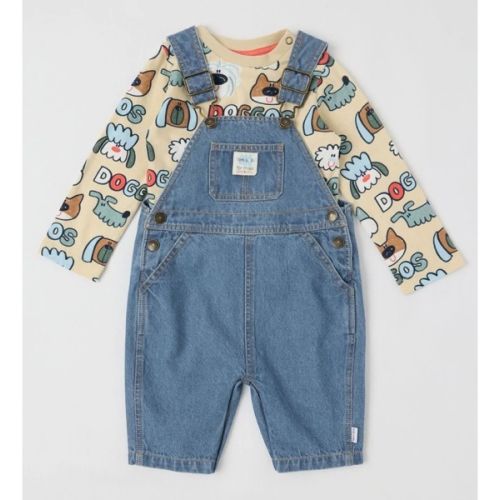 Roy Denim Overall and Doggo Print Tee Set in Denim