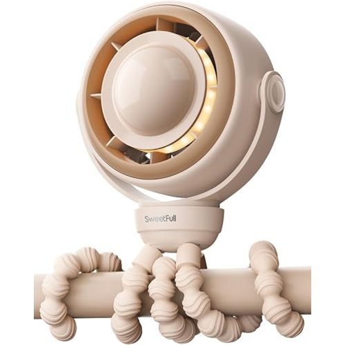 SWEETFULL Baby Stroller Fan, Safe Portable Fan, 15H Use, Nightlight - Brown