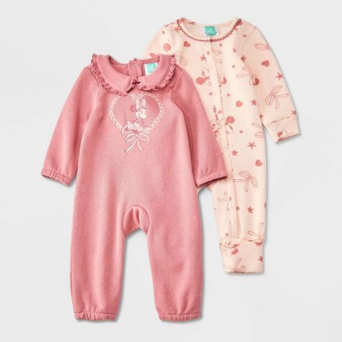Baby Girls' 2pk Disney Minnie Mouse Long Sleeve Romper - Pink 0-3M