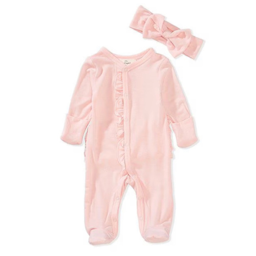 Starting Out Baby Girls Long Sleeve Ruffle Footie Coverall & Matching Bow Headband Set