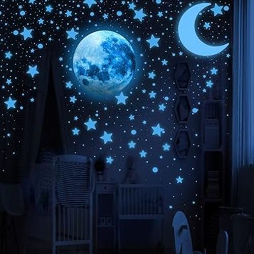LUMOSX Glow in The Dark Stars for Ceiling - 1050 Pcs with Bonus Moons & Constellation E-Book | Ceiling Stars Glow in The Dark Stickers for Kids Room Decor (Blue)