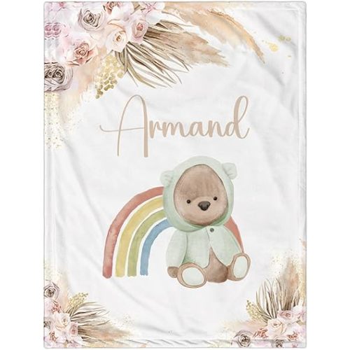 Manta de Bebé Personalizada para Niños, Manta de Bebé Personalizada con Nombre Súper Suave, Mantas con Nombre Personalizadas para Niños, Mantas de Oso Personalizadas para Bebés y Niños