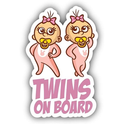 Twins On Board Girls White Vinyl Sticker Car Bumper Decal