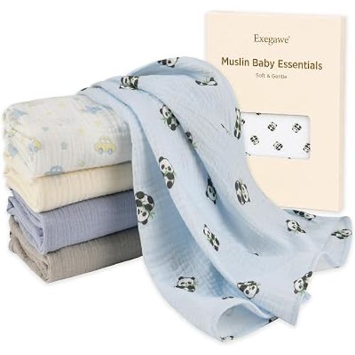 Baby Burp Cloths Muslin Cotton 5-Pack, 24 x 24 in(Panda Car Set)